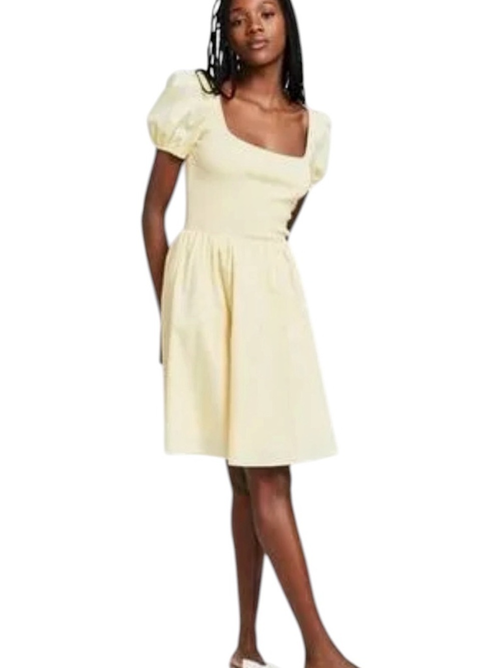 And Now This Puff-Sleeve Square Neck Yellow Dress